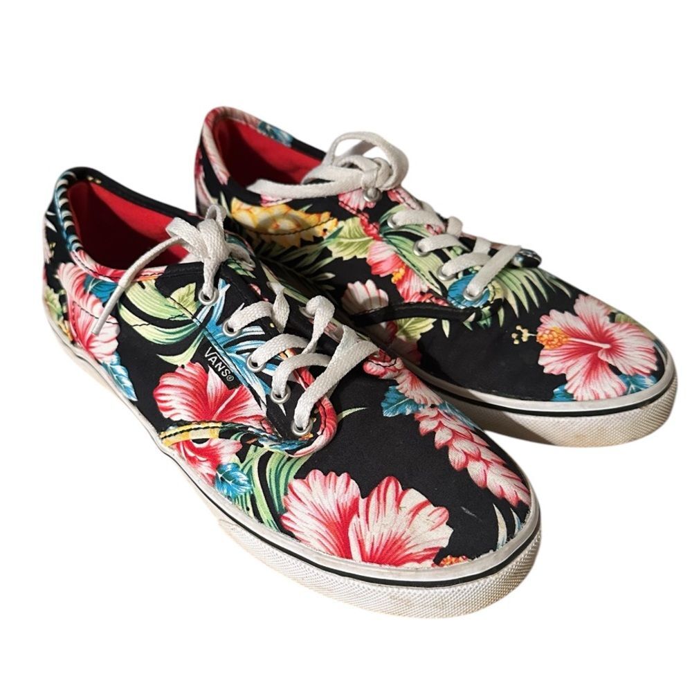 Vans Floral Canvas Sneakers in Black with Pink, Green, Blue Accents